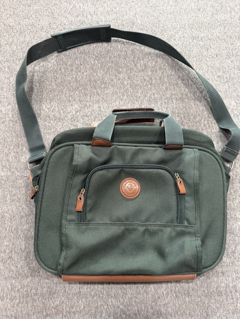 Vintage Samsonite Messenger Bag Briefcase Forest Green Leather Trim 90s Laptop